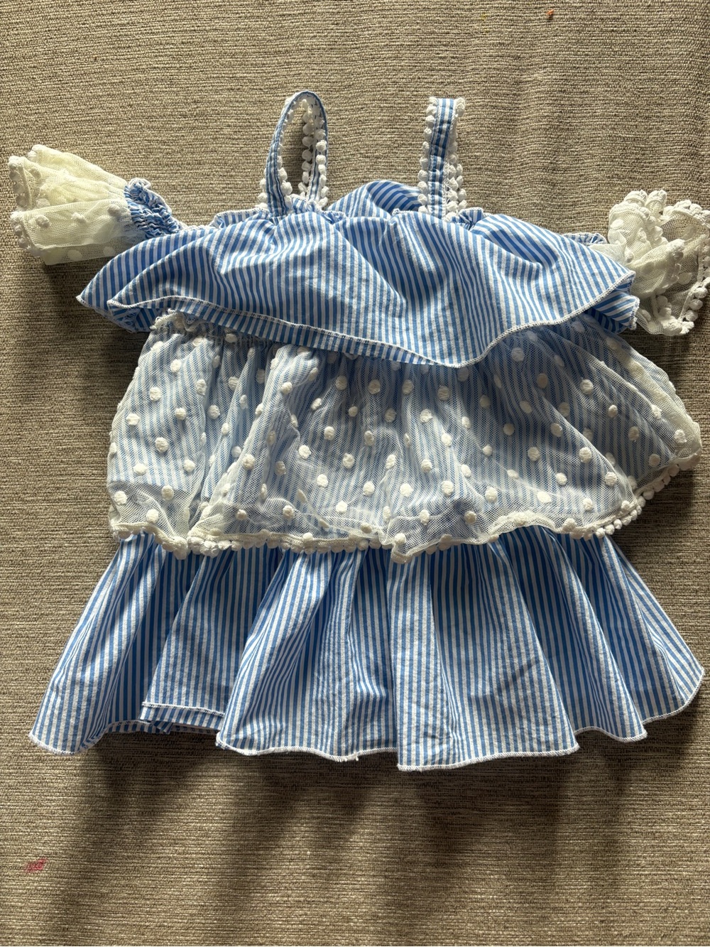 Blue & White Striped Ruffle Dress for Kids